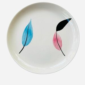 1950s Stetson Pottery 6.25" Dessert Bread Plate Pink Black Blue Floral